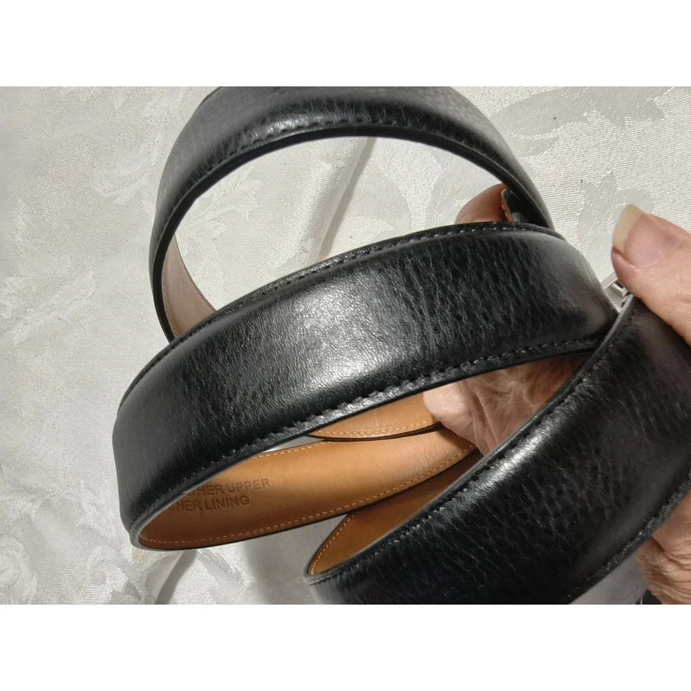 Kirkland Mens Italian Full Grain Leather Black Dress Uniform Belt Sz 40 Stitched